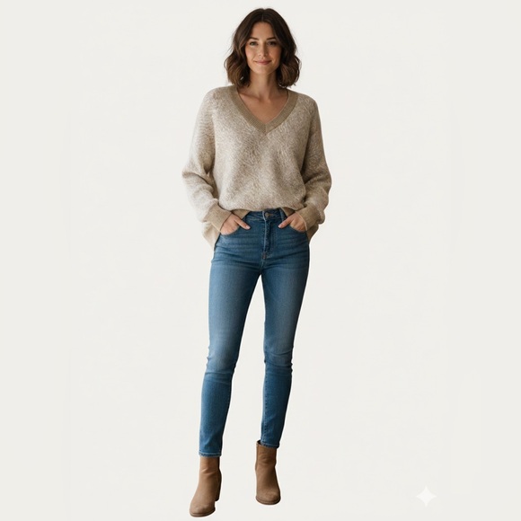 Workshop Republic Clothing Sweaters - Workshop Republic Clothing Viscose Blend V-Neck Tiger Print Sweater - L